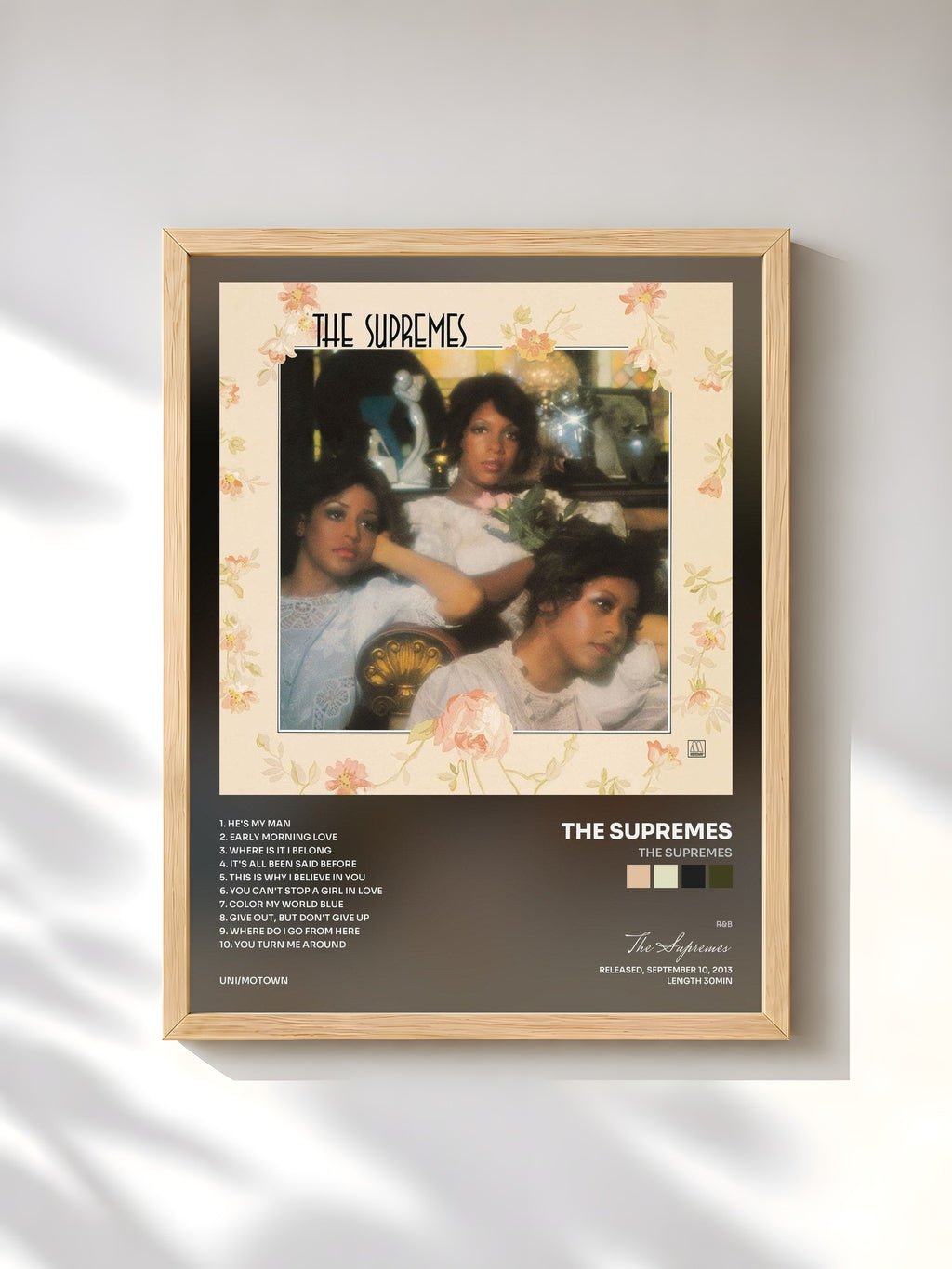 #bois Tableau de l'album The Supremes de The Supremes, cadre en bois brut, imprimé et encadré en France