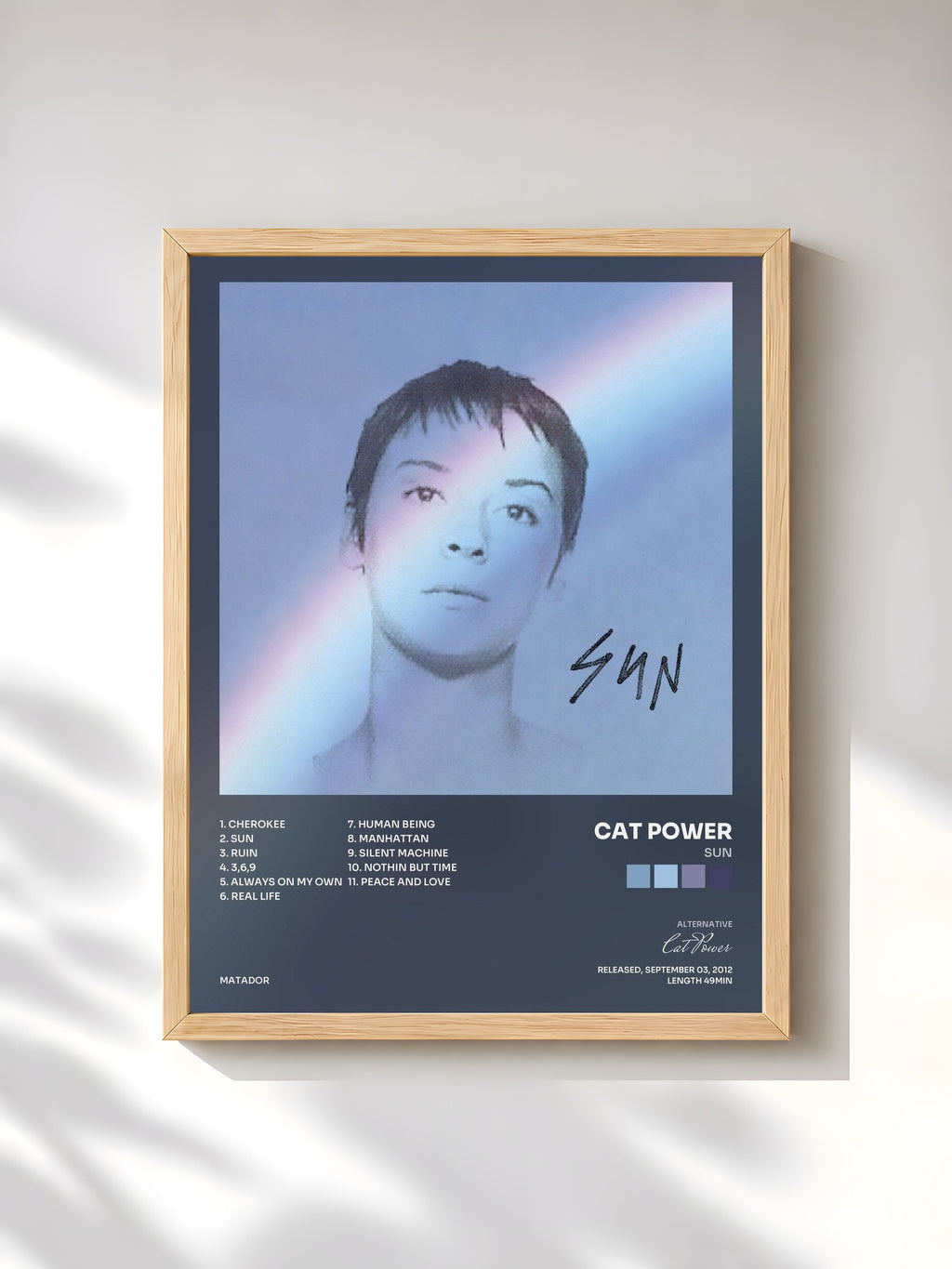 #bois Tableau de l'album Sun de Cat Power, cadre en bois brut, imprimé et encadré en France