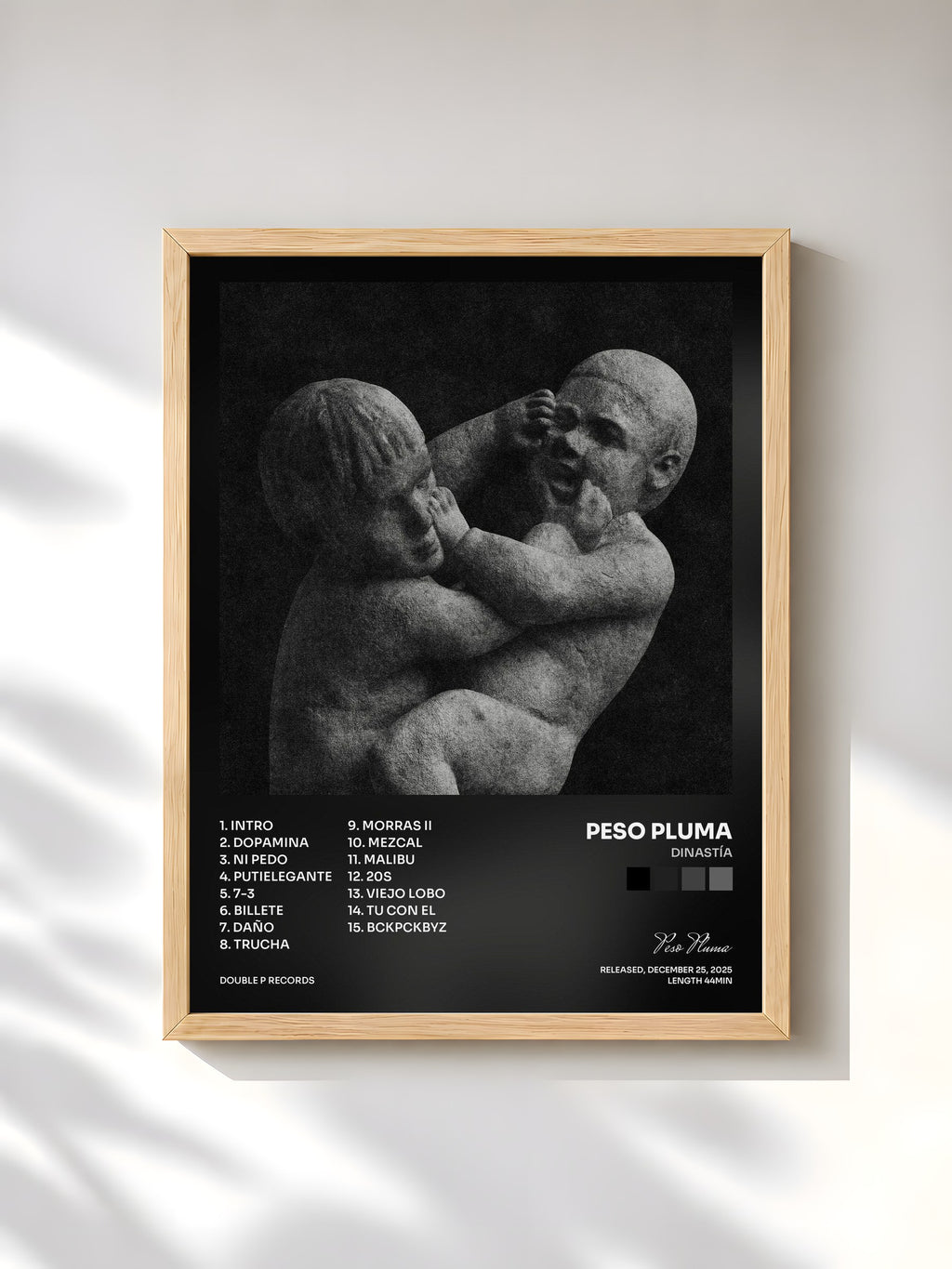 #bois Tableau de l'album DINASTÍA de Peso Pluma, cadre en bois brut, imprimé et encadré en France