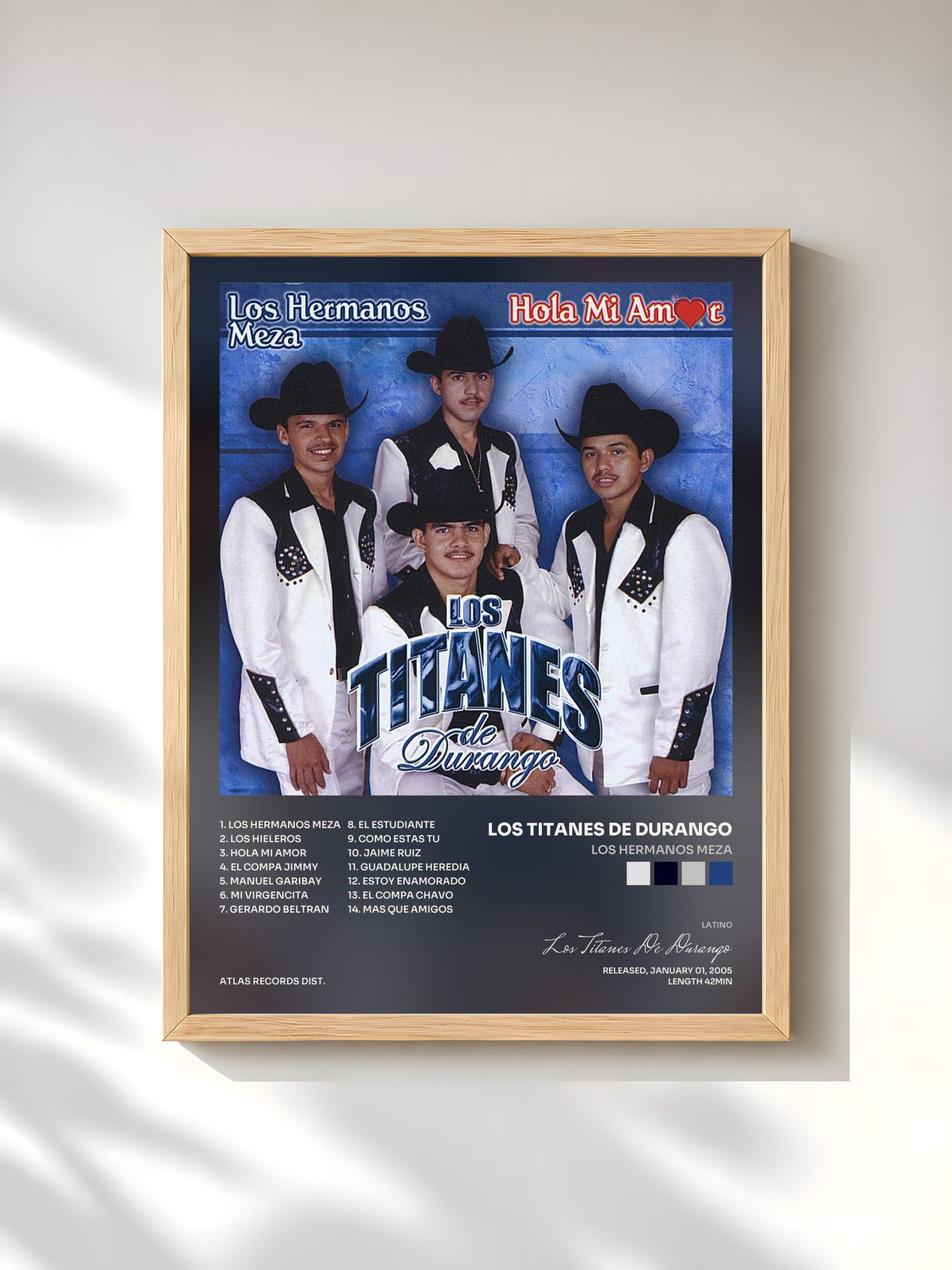 #bois Tableau de l'album Los Hermanos Meza de Los Titanes De Durango, cadre en bois brut, imprimé et encadré en France