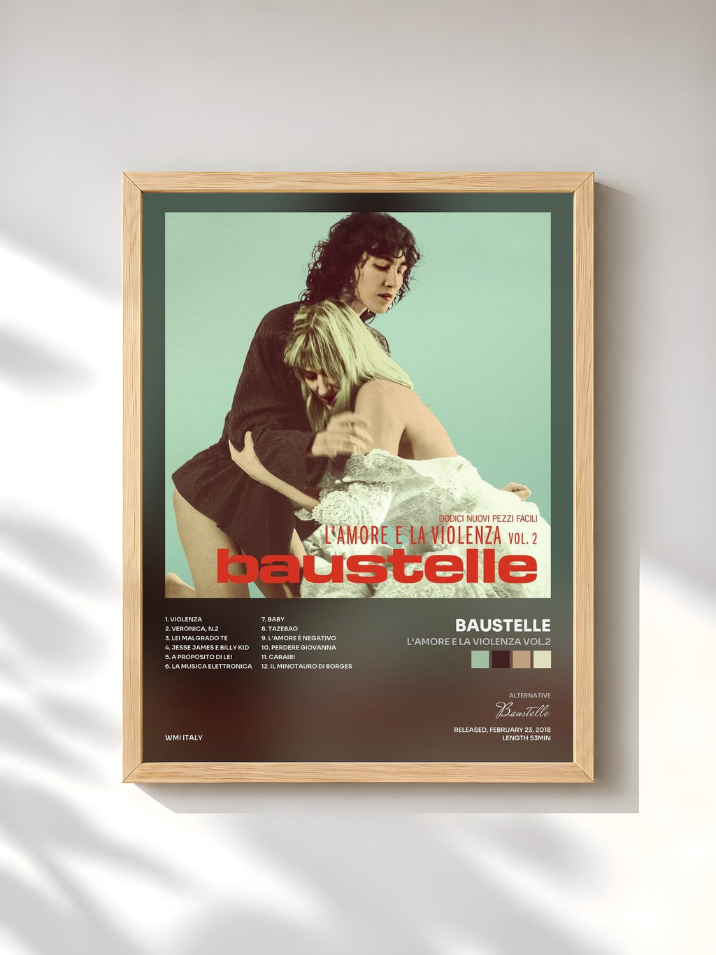 #bois Tableau de l'album L'amore e la violenza vol.2 de Baustelle, cadre en bois brut, imprimé et encadré en France