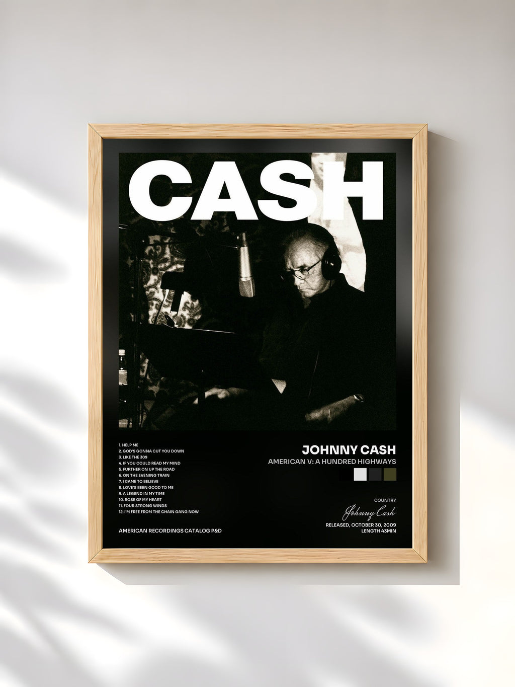 #bois Tableau de l'album American V: A Hundred Highways de Johnny Cash, cadre en bois brut, imprimé et encadré en France