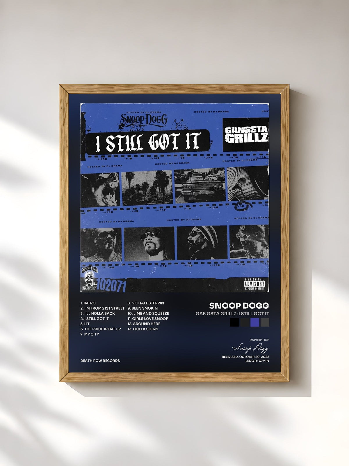 #bois Tableau de l'album Gangsta Grillz: I Still Got It de Snoop Dogg, cadre en bois brut, imprimé et encadré en France