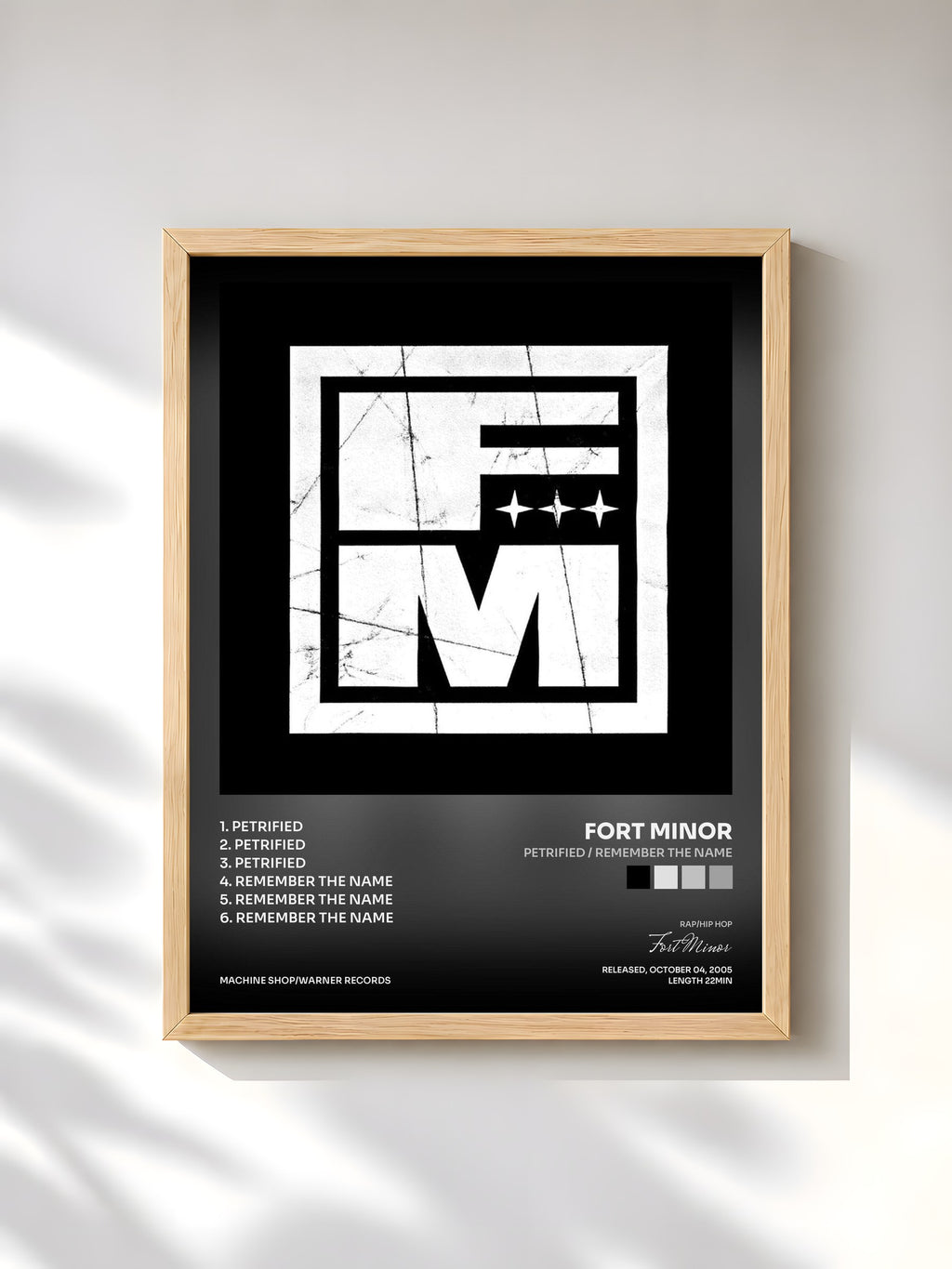 #bois Tableau de l'album Petrified / Remember the Name de Fort Minor, cadre en bois brut, imprimé et encadré en France