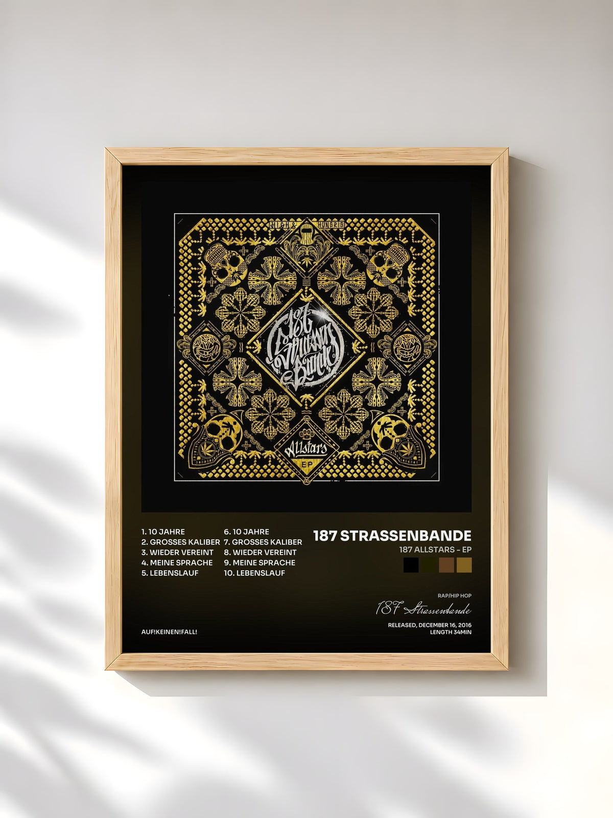 #bois Tableau de l'album 187 Allstars - EP de 187 Strassenbande, cadre en bois brut, imprimé et encadré en France