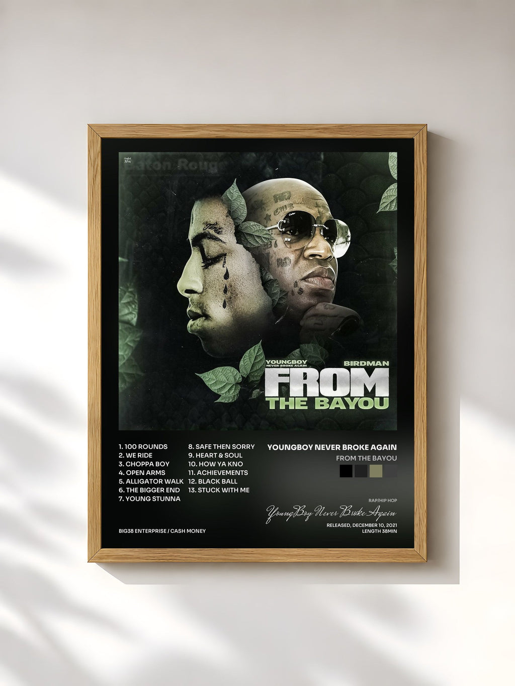 #bois Tableau de l'album From The Bayou de YoungBoy Never Broke Again, cadre en bois brut, imprimé et encadré en France