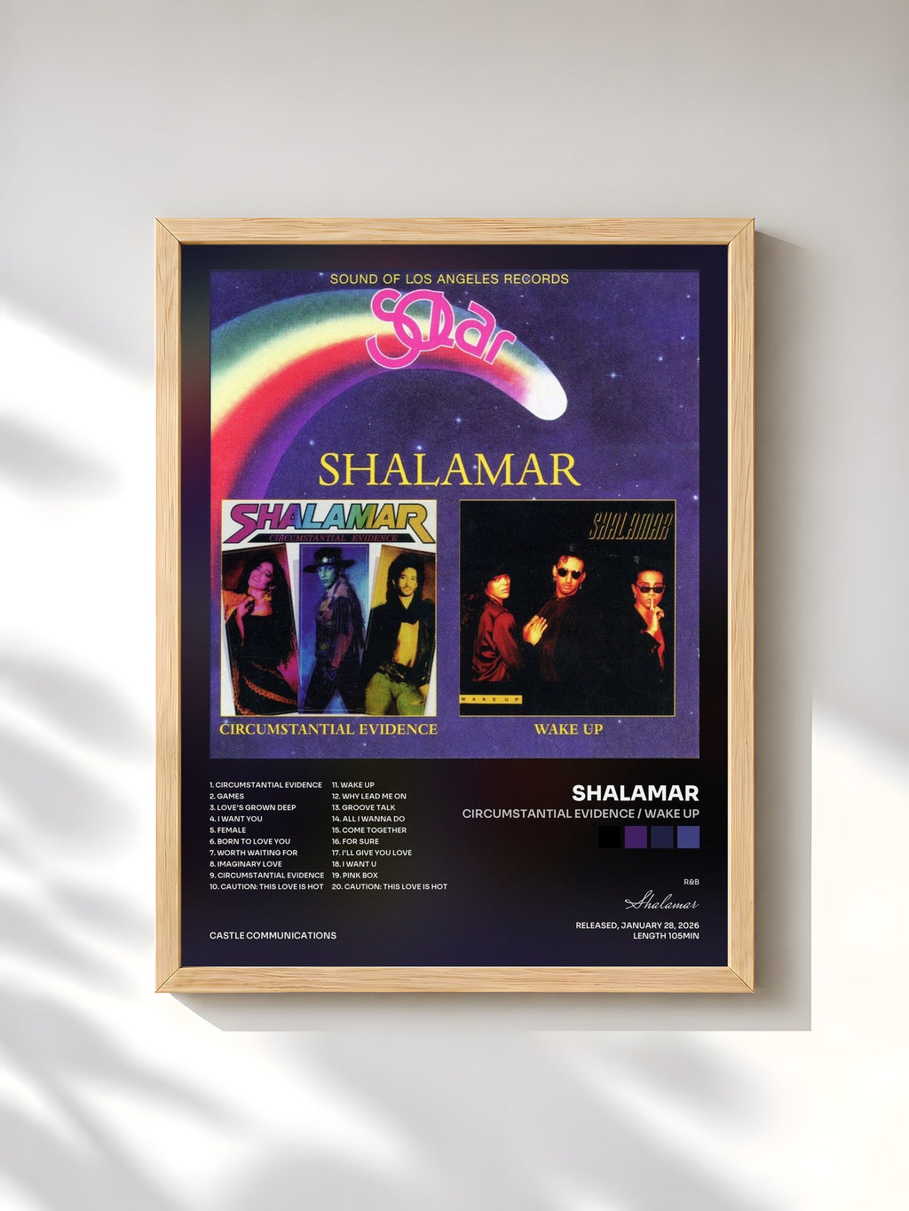 #bois Tableau de l'album Circumstantial Evidence / Wake Up de Shalamar, cadre en bois brut, imprimé et encadré en France