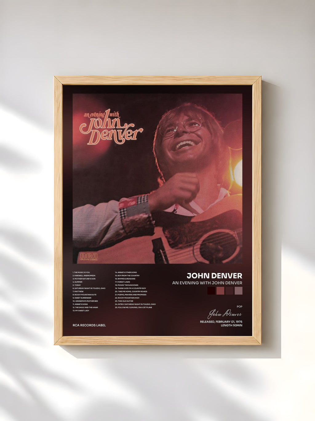 #bois Tableau de l'album An Evening With John Denver de John Denver, cadre en bois brut, imprimé et encadré en France