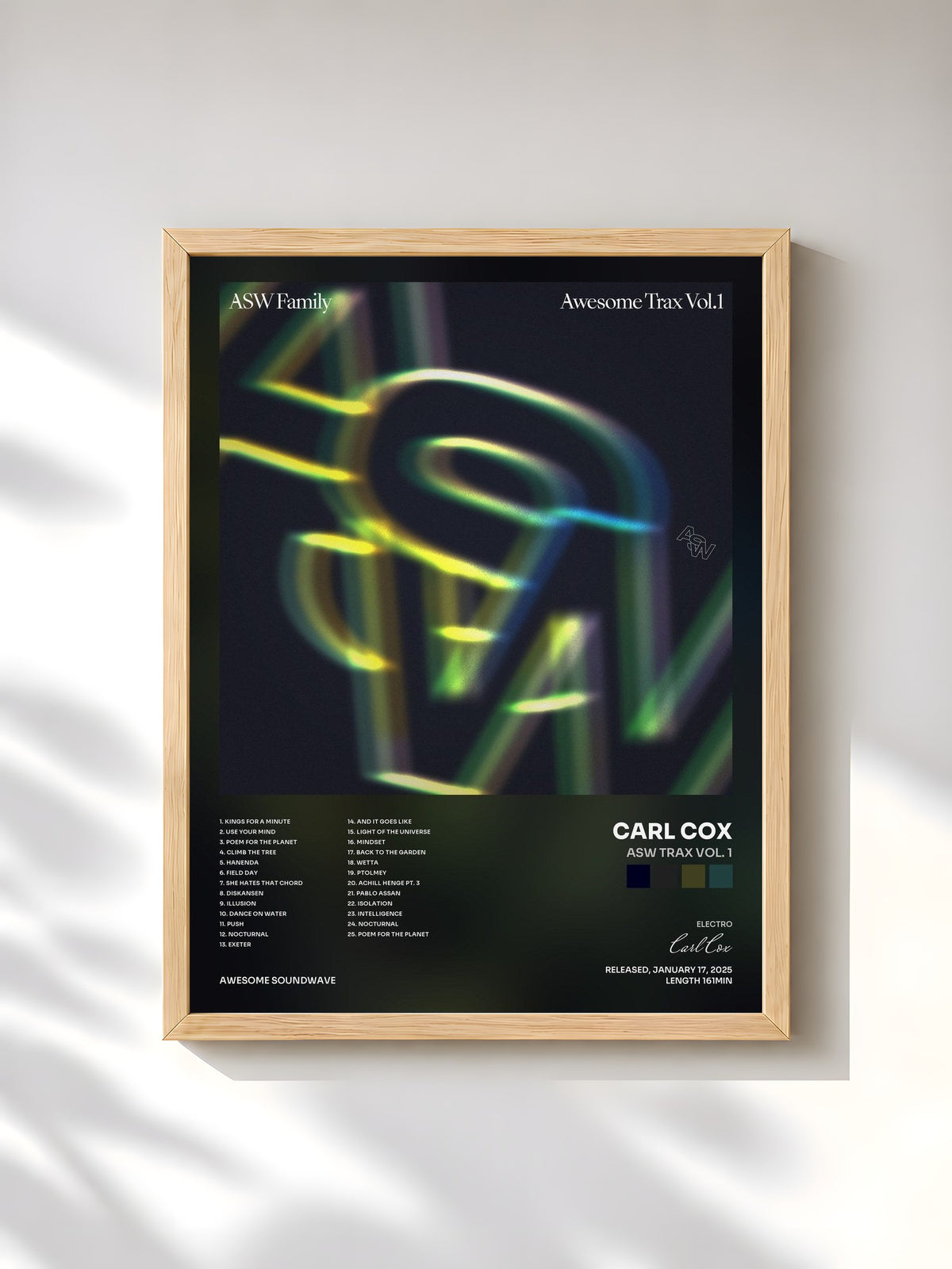 #bois Tableau de l'album ASW Trax Vol. 1 de Carl Cox, cadre en bois brut, imprimé et encadré en France