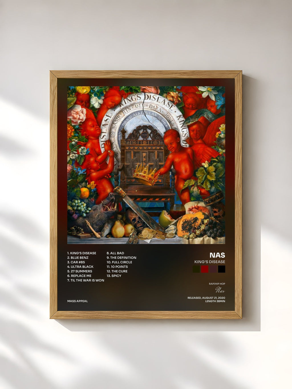 #bois Tableau de l'album King's Disease de Nas, cadre en bois brut, imprimé et encadré en France