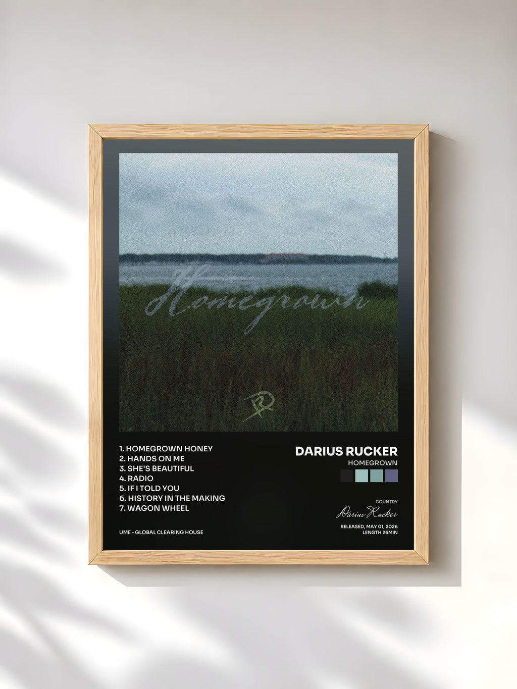 #bois Tableau de l'album Homegrown de Darius Rucker, cadre en bois brut, imprimé et encadré en France