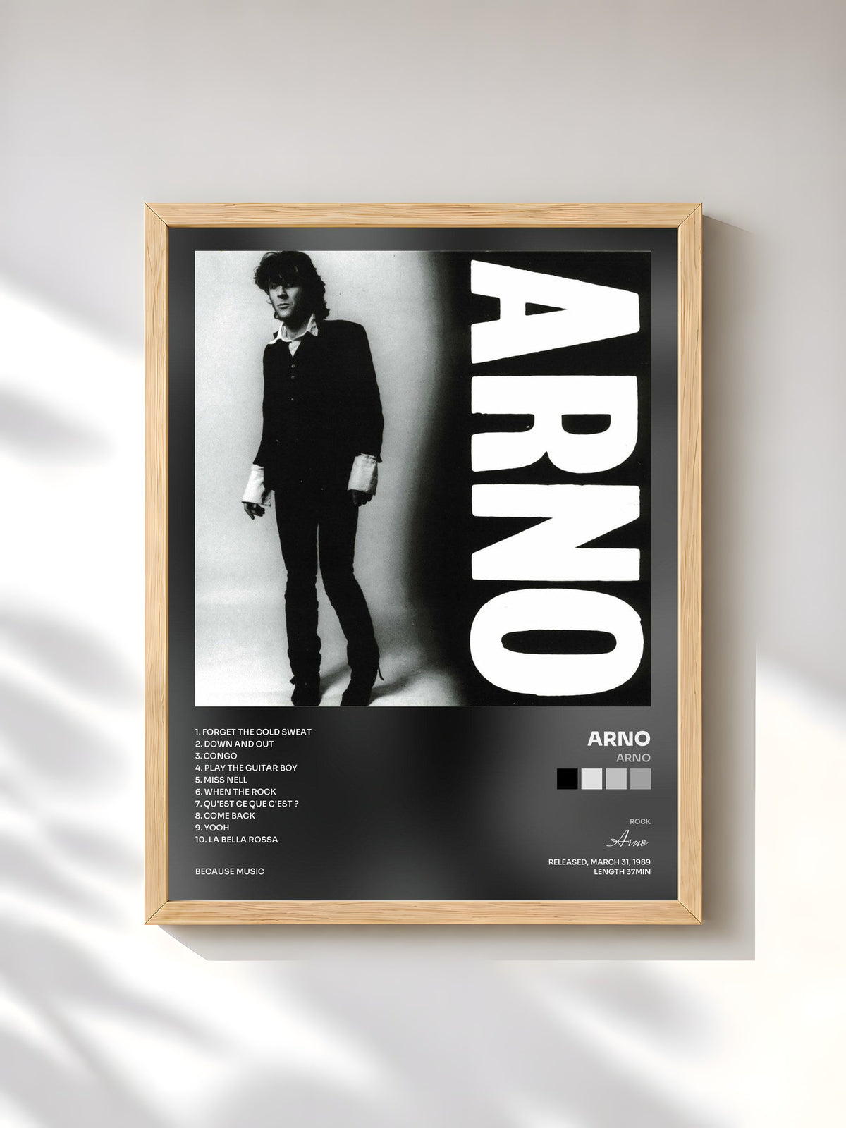 #bois Tableau de l'album Arno de Arno, cadre en bois brut, imprimé et encadré en France