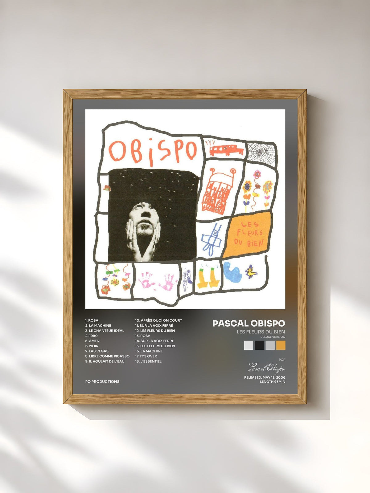 #bois Tableau de l'album Les Fleurs du bien (Deluxe Version) de Pascal Obispo, cadre en bois brut, imprimé et encadré en France