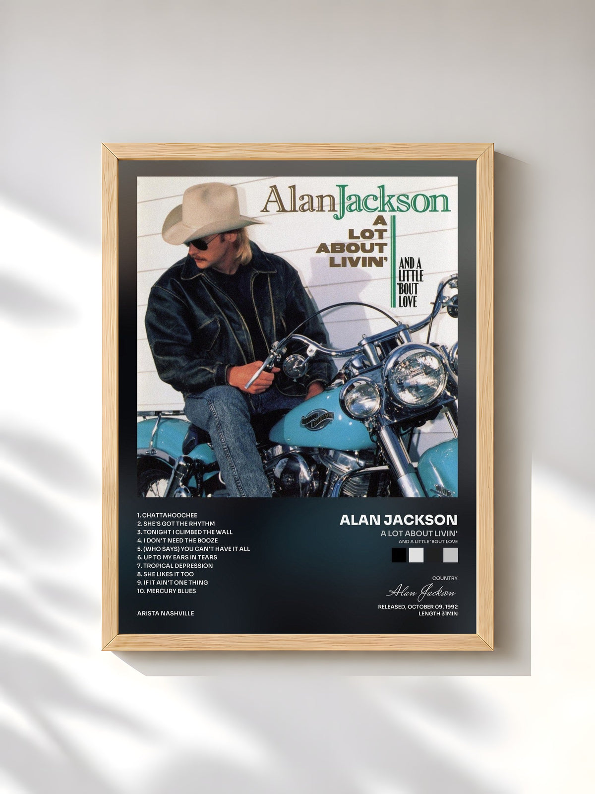 #bois Tableau de l'album A Lot About Livin' (And A Little 'Bout Love) de Alan Jackson, cadre en bois brut, imprimé et encadré en France