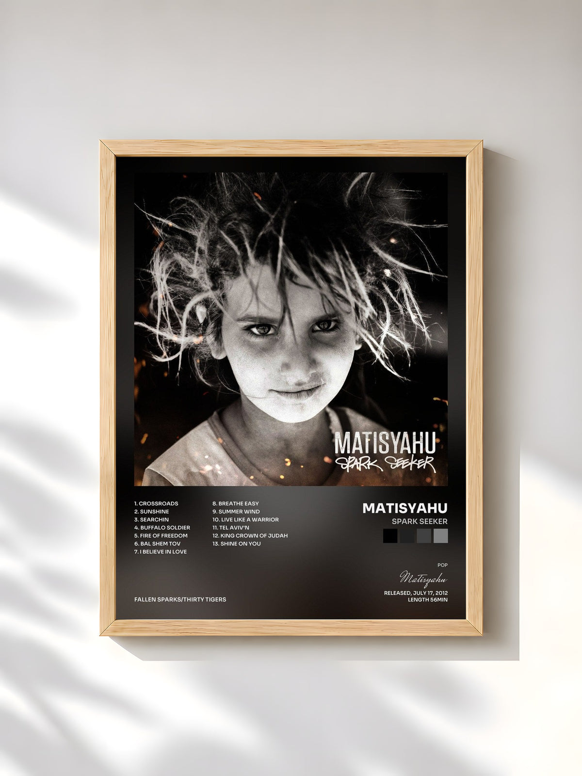 #bois Tableau de l'album Spark Seeker de Matisyahu, cadre en bois brut, imprimé et encadré en France