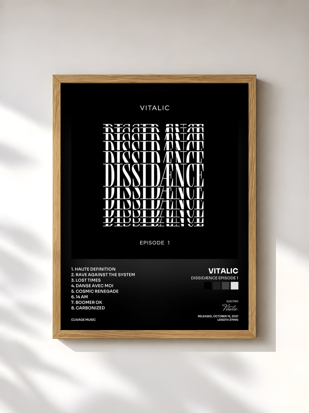 #bois Tableau de l'album Dissidænce Episode 1 de Vitalic, cadre en bois brut, imprimé et encadré en France
