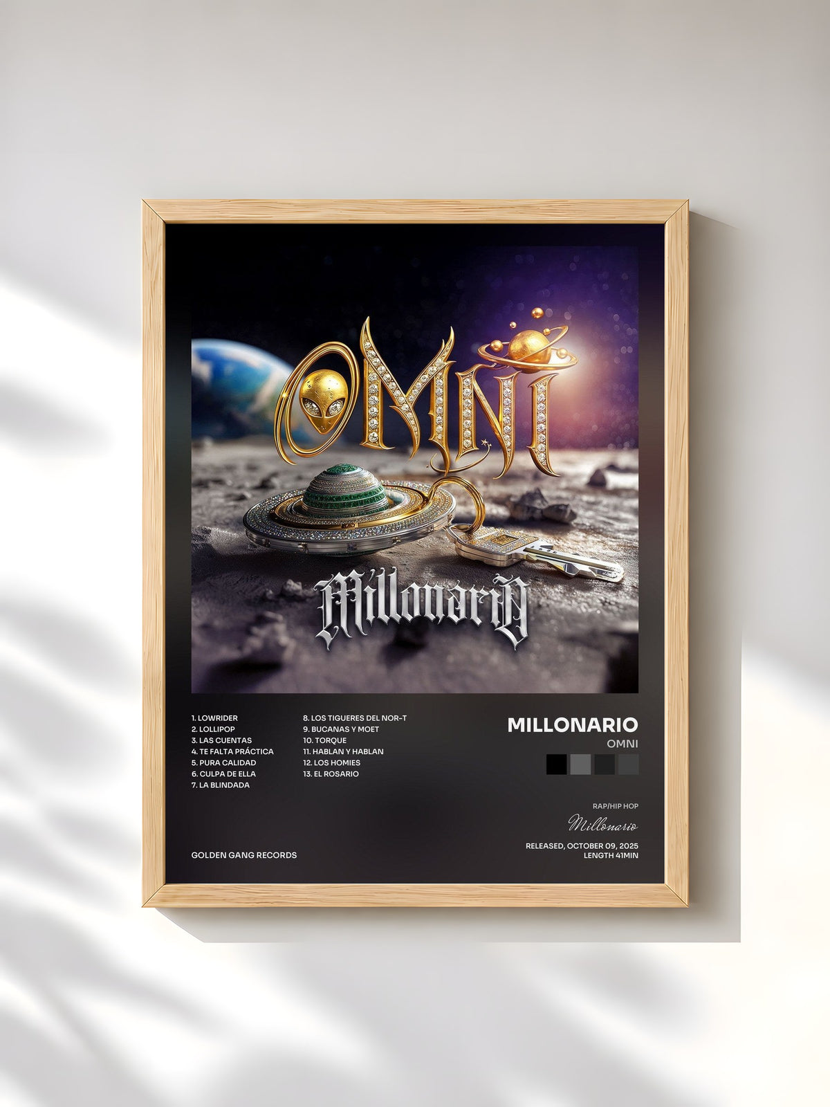 #bois Tableau de l'album OMNI de Millonario, cadre en bois brut, imprimé et encadré en France
