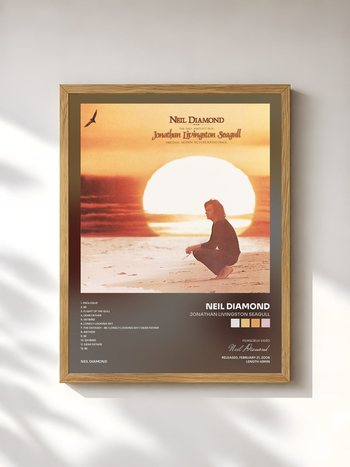 #bois Tableau de l'album Jonathan Livingston Seagull de Neil Diamond, cadre en bois brut, imprimé et encadré en France