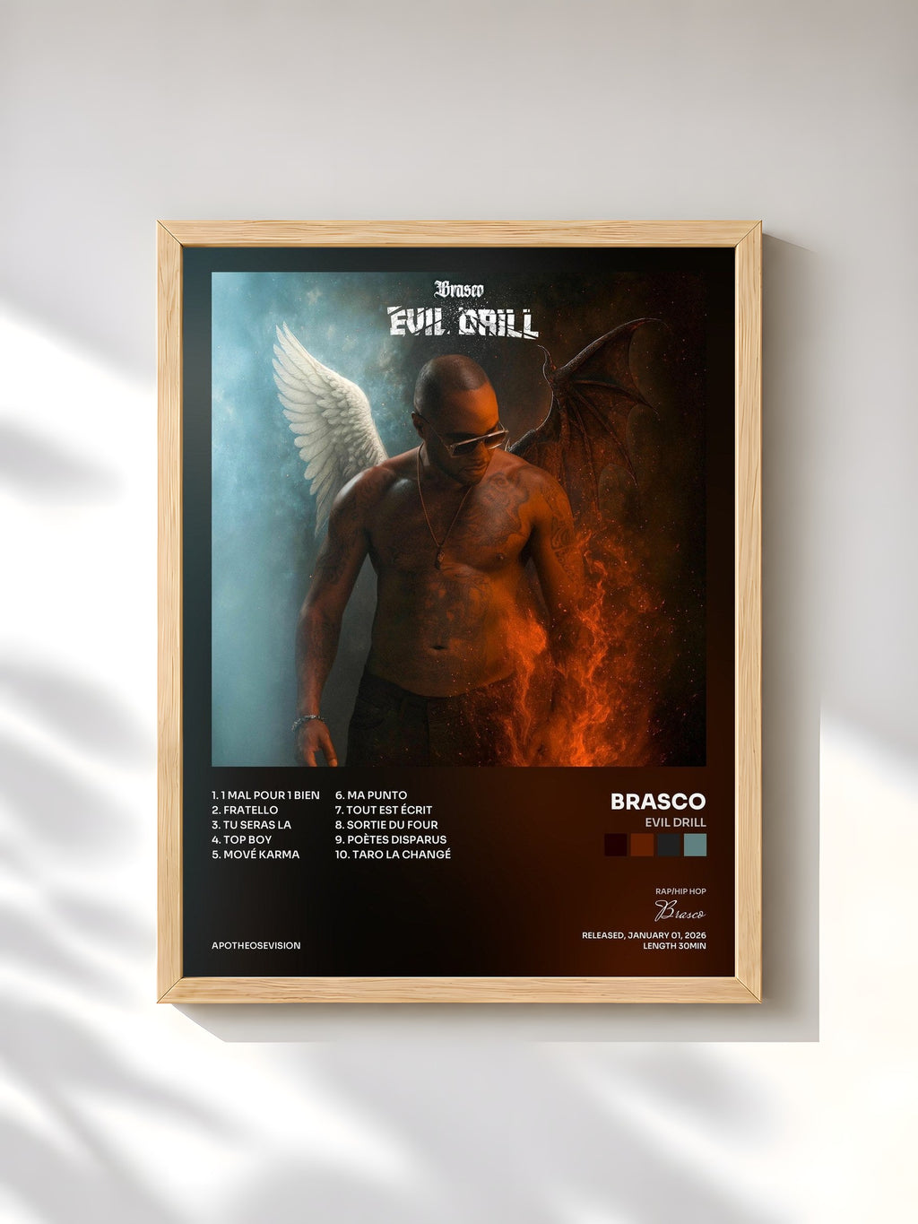 #bois Tableau de l'album Evil Drill de Brasco, cadre en bois brut, imprimé et encadré en France