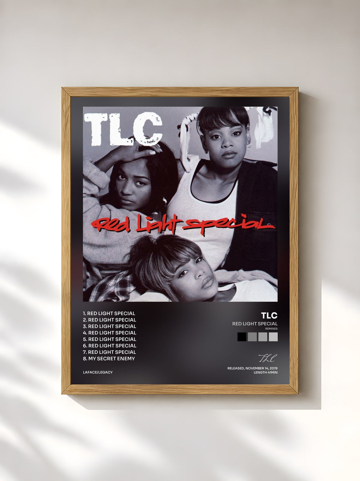 #bois Tableau de l'album Red Light Special (Remixes) de TLC, cadre en bois brut, imprimé et encadré en France