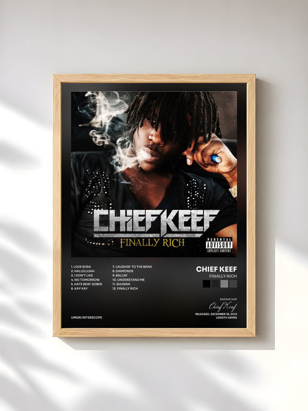 #bois Tableau de l'album Finally Rich de Chief Keef, cadre en bois brut, imprimé et encadré en France