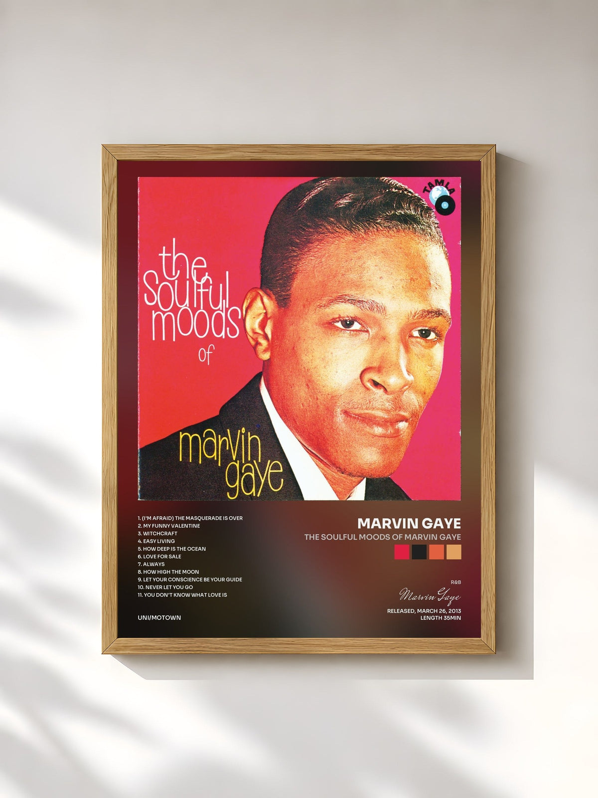 #bois Tableau de l'album The Soulful Moods Of Marvin Gaye de Marvin Gaye, cadre en bois brut, imprimé et encadré en France