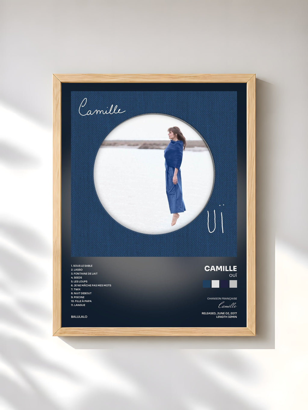 #bois Tableau de l'album OUÏ de Camille, cadre en bois brut, imprimé et encadré en France