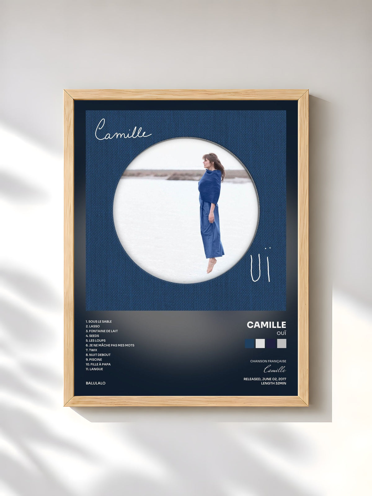 #bois Tableau de l'album OUÏ de Camille, cadre en bois brut, imprimé et encadré en France