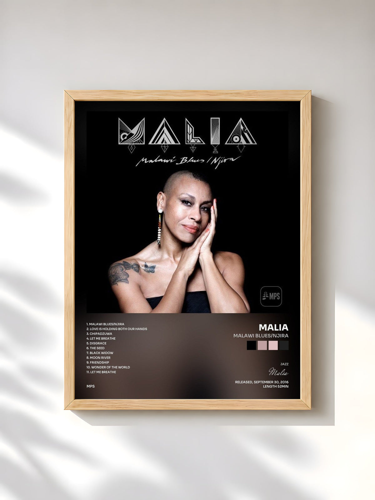 #bois Tableau de l'album Malawi Blues/Njira de Malia, cadre en bois brut, imprimé et encadré en France