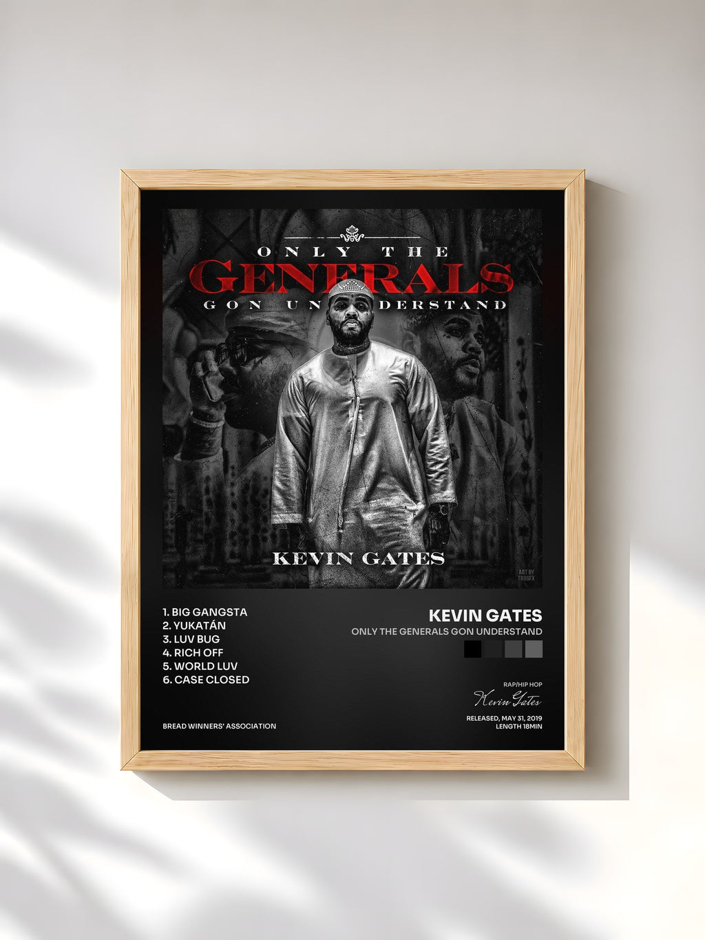 #bois Tableau de l'album Only the Generals Gon Understand de Kevin Gates, cadre en bois brut, imprimé et encadré en France