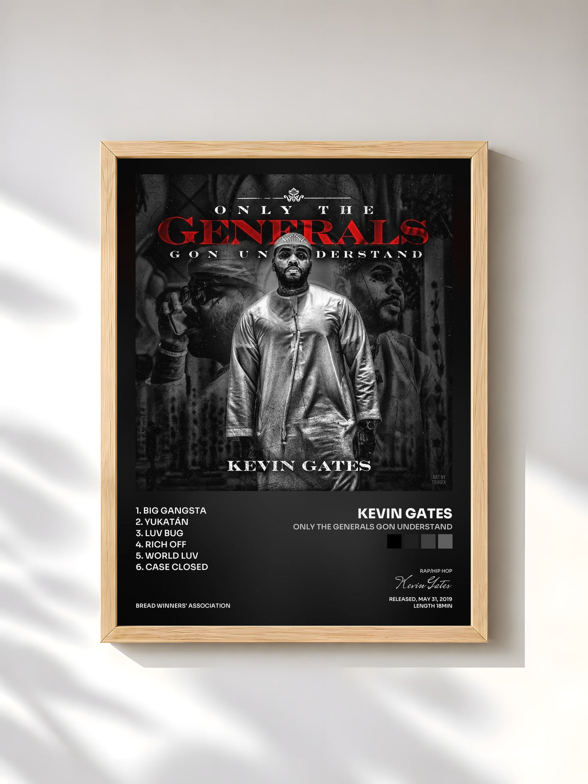 #bois Tableau de l'album Only the Generals Gon Understand de Kevin Gates, cadre en bois brut, imprimé et encadré en France