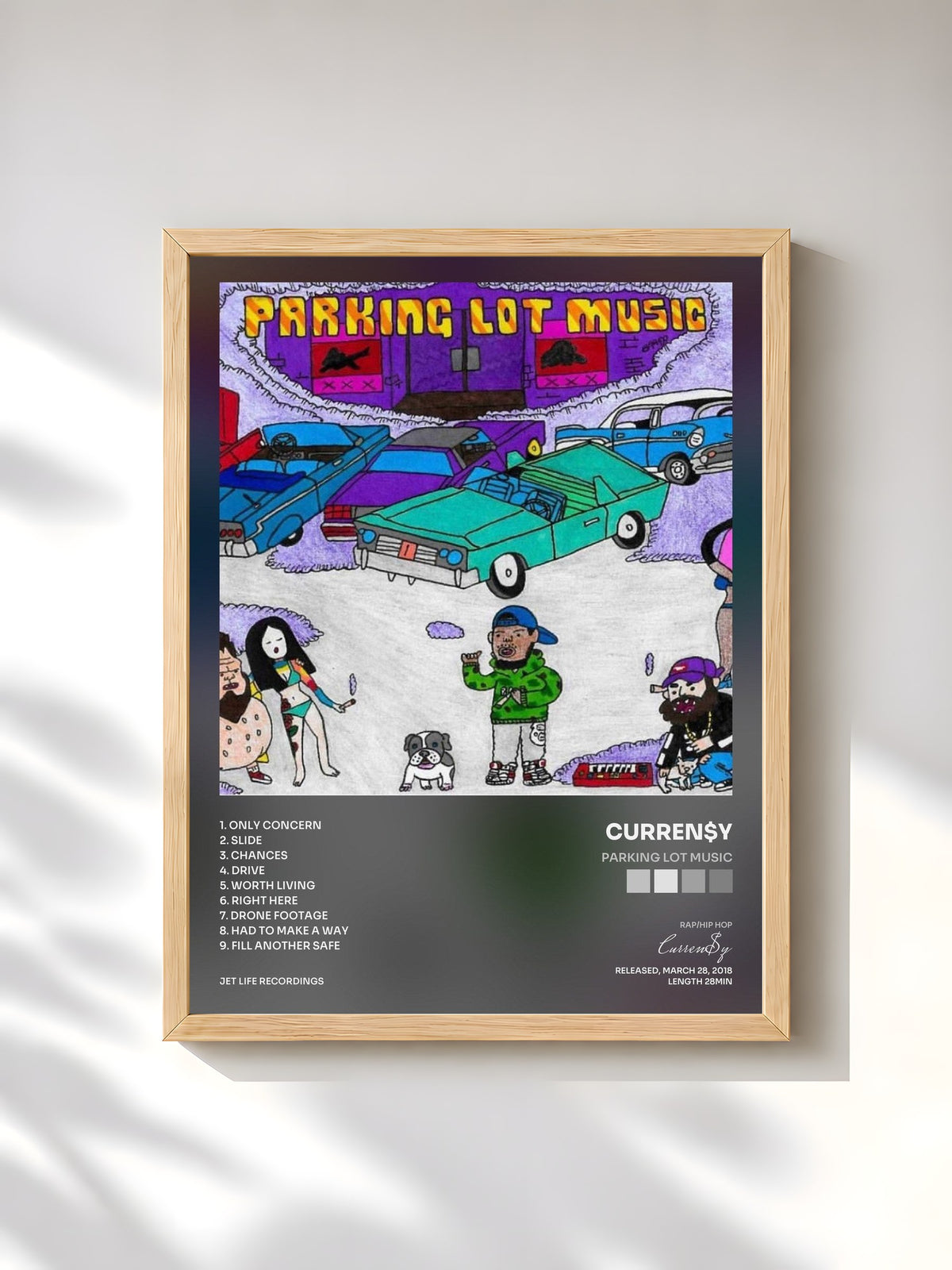 #bois Tableau de l'album Parking Lot Music de Curren$y, cadre en bois brut, imprimé et encadré en France