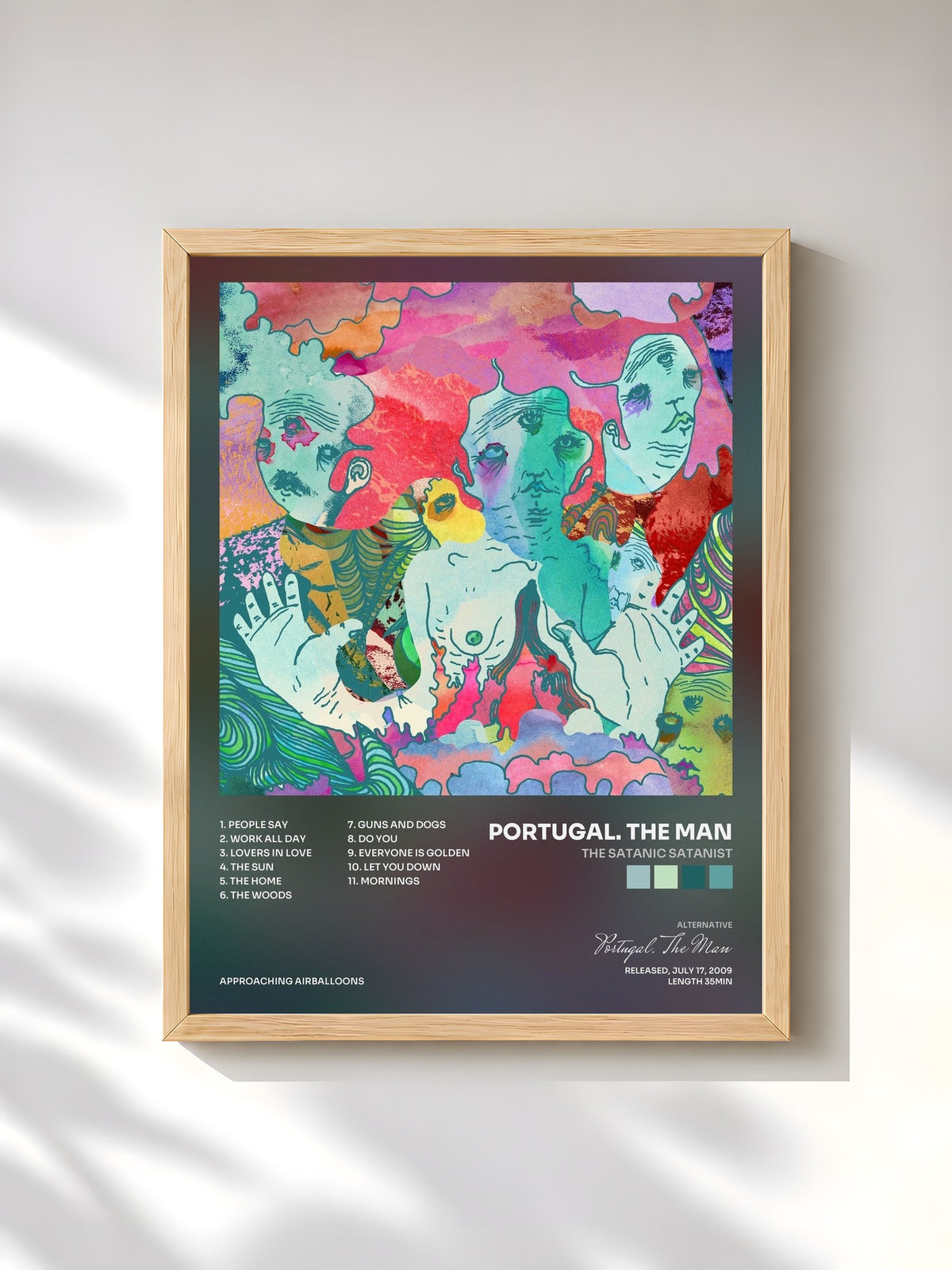 #bois Tableau de l'album The Satanic Satanist de Portugal. The Man, cadre en bois brut, imprimé et encadré en France