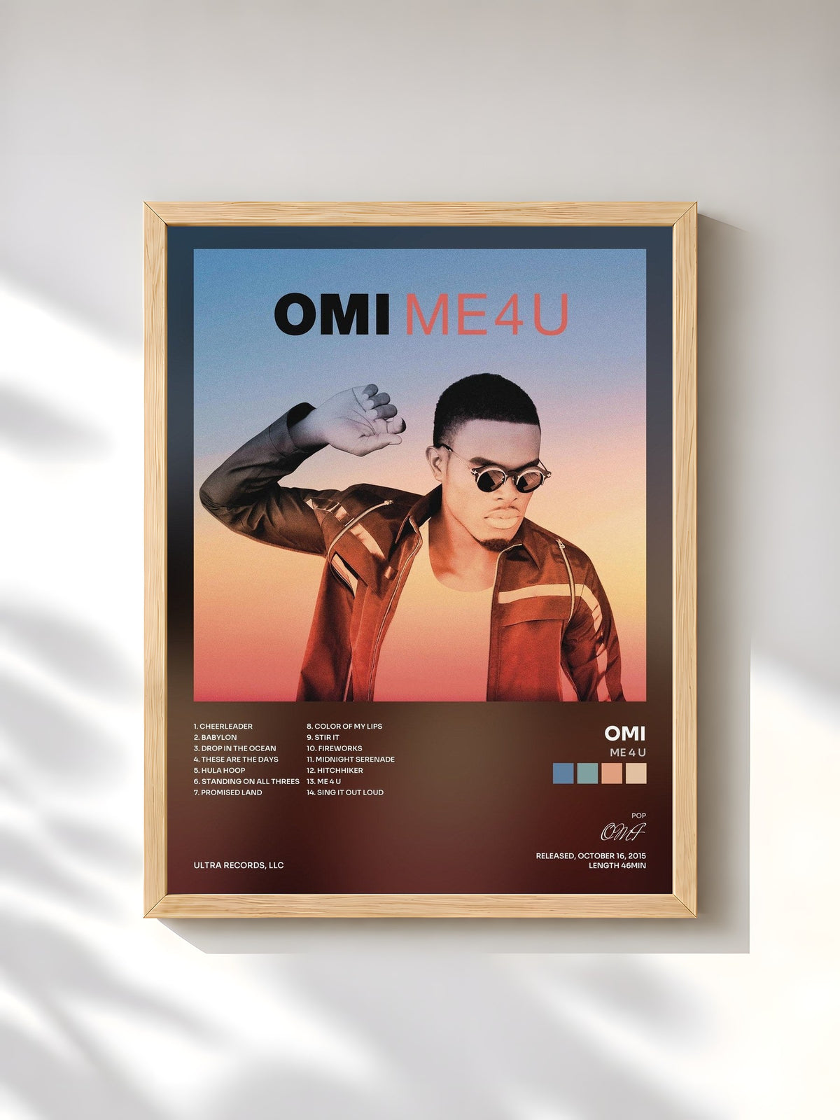 #bois Tableau de l'album Me 4 U de OMI, cadre en bois brut, imprimé et encadré en France