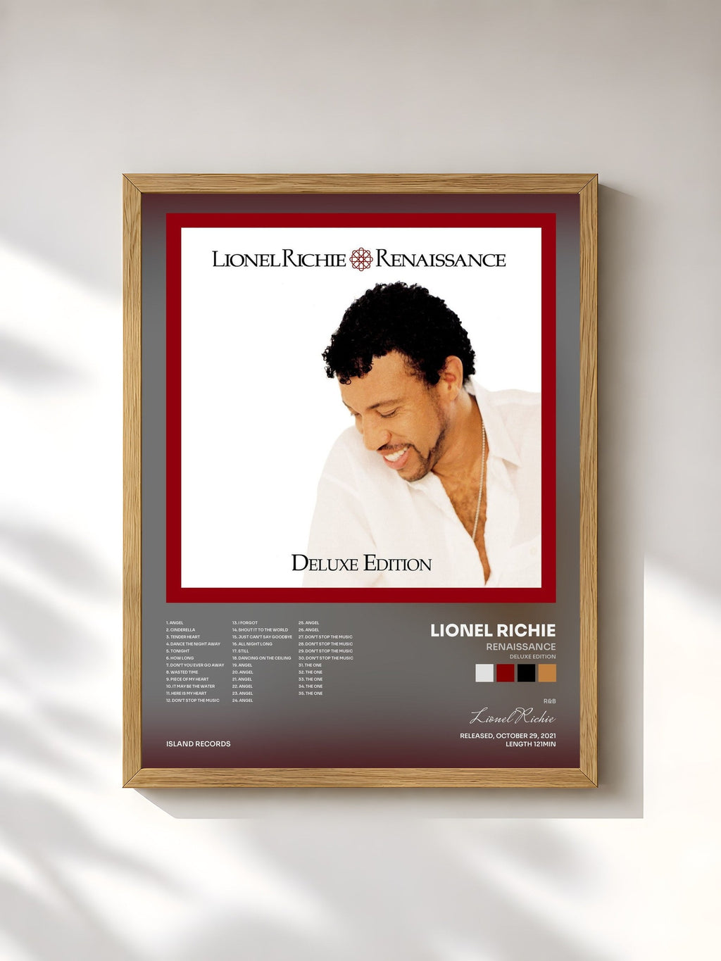 #bois Tableau de l'album Renaissance (Deluxe Edition) de Lionel Richie, cadre en bois brut, imprimé et encadré en France