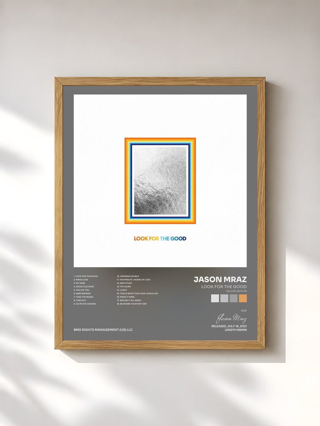 #bois Tableau de l'album Look For The Good (Deluxe Edition) de Jason Mraz, cadre en bois brut, imprimé et encadré en France