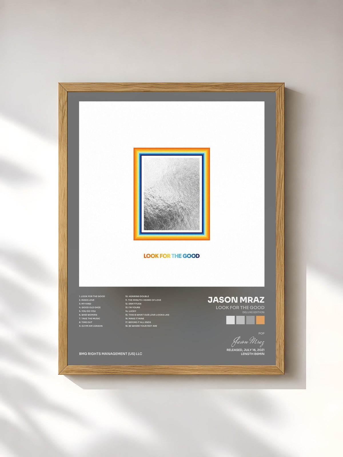#bois Tableau de l'album Look For The Good (Deluxe Edition) de Jason Mraz, cadre en bois brut, imprimé et encadré en France