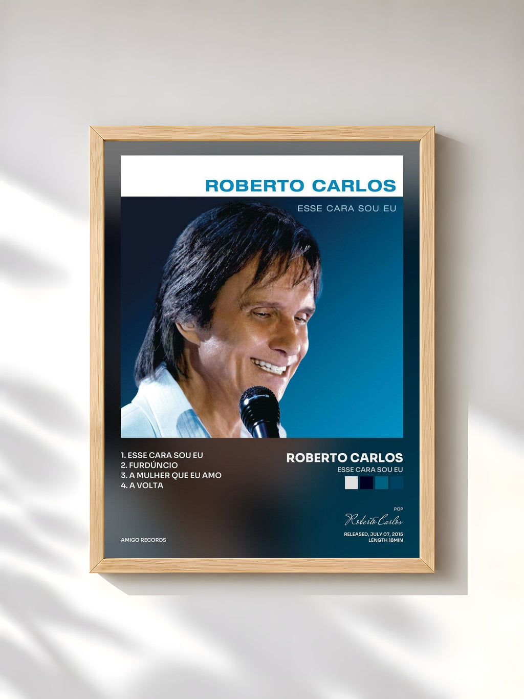 #bois Tableau de l'album Esse Cara Sou Eu de Roberto Carlos, cadre en bois brut, imprimé et encadré en France