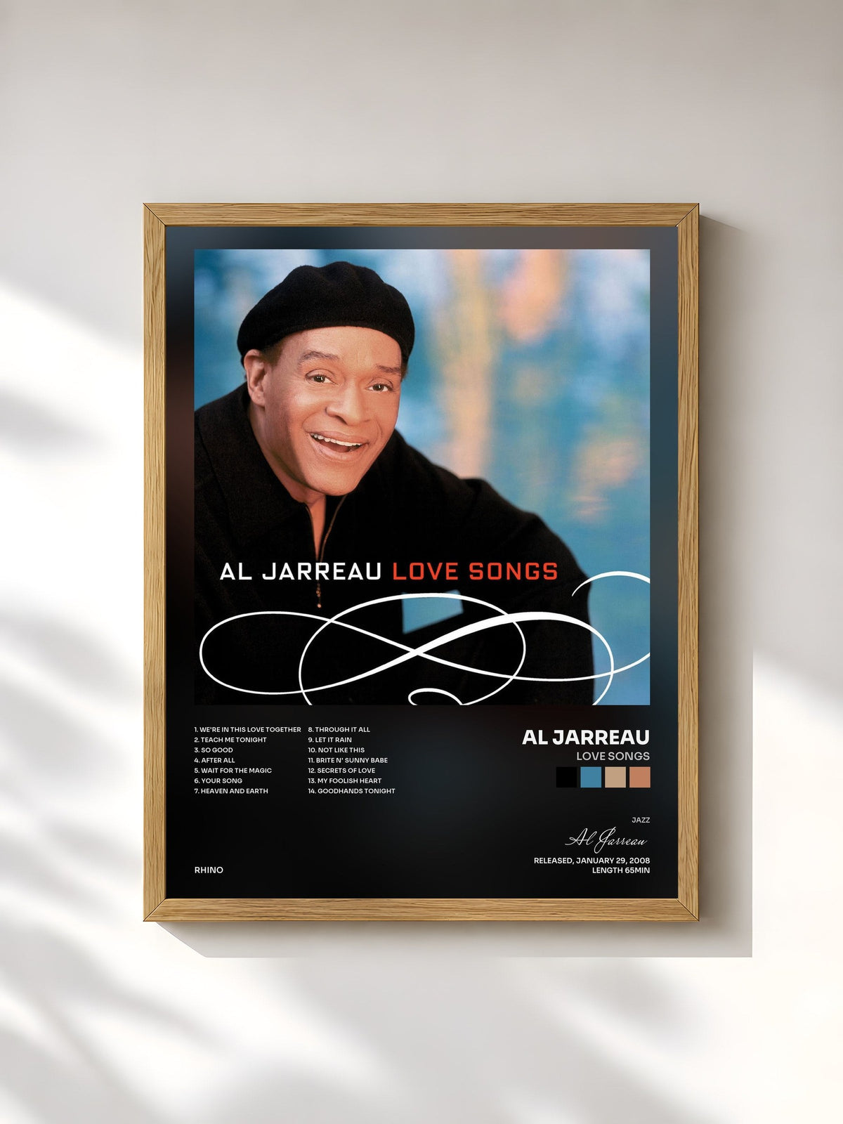 #bois Tableau de l'album Love Songs de Al Jarreau, cadre en bois brut, imprimé et encadré en France