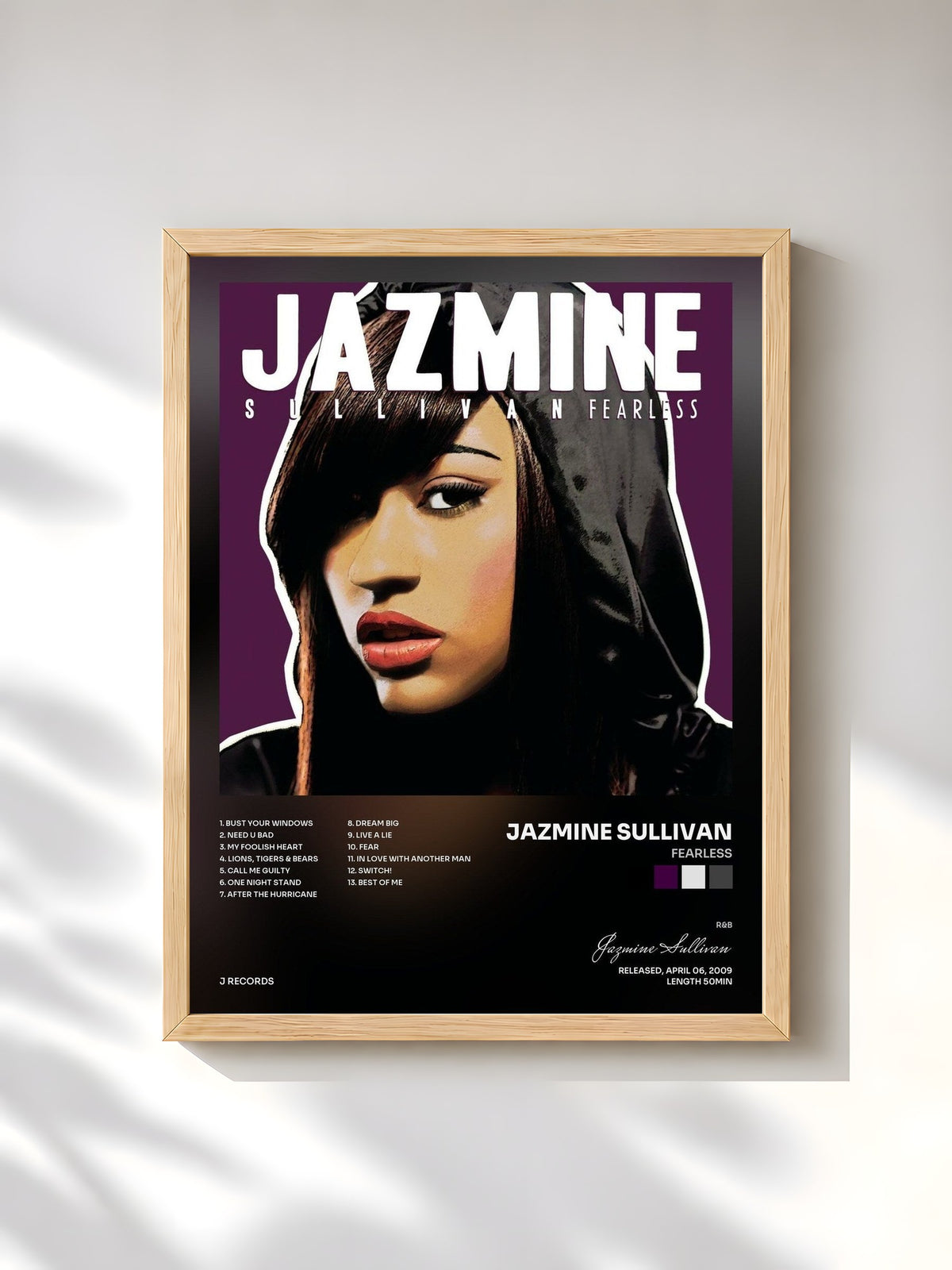 #bois Tableau de l'album Fearless de Jazmine Sullivan, cadre en bois brut, imprimé et encadré en France