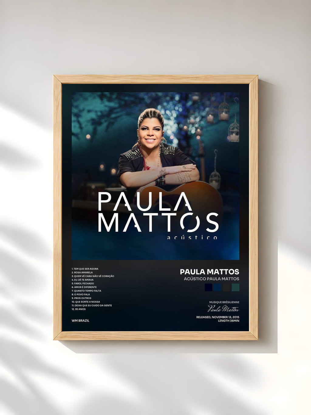 #bois Tableau de l'album Acústico Paula Mattos de Paula Mattos, cadre en bois brut, imprimé et encadré en France