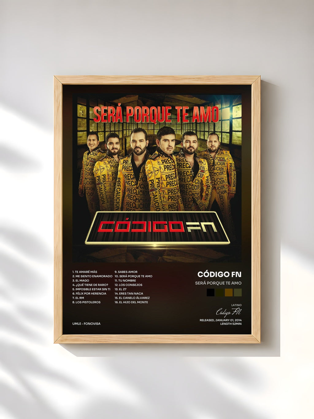 #bois Tableau de l'album Será Porque Te Amo de Código FN, cadre en bois brut, imprimé et encadré en France