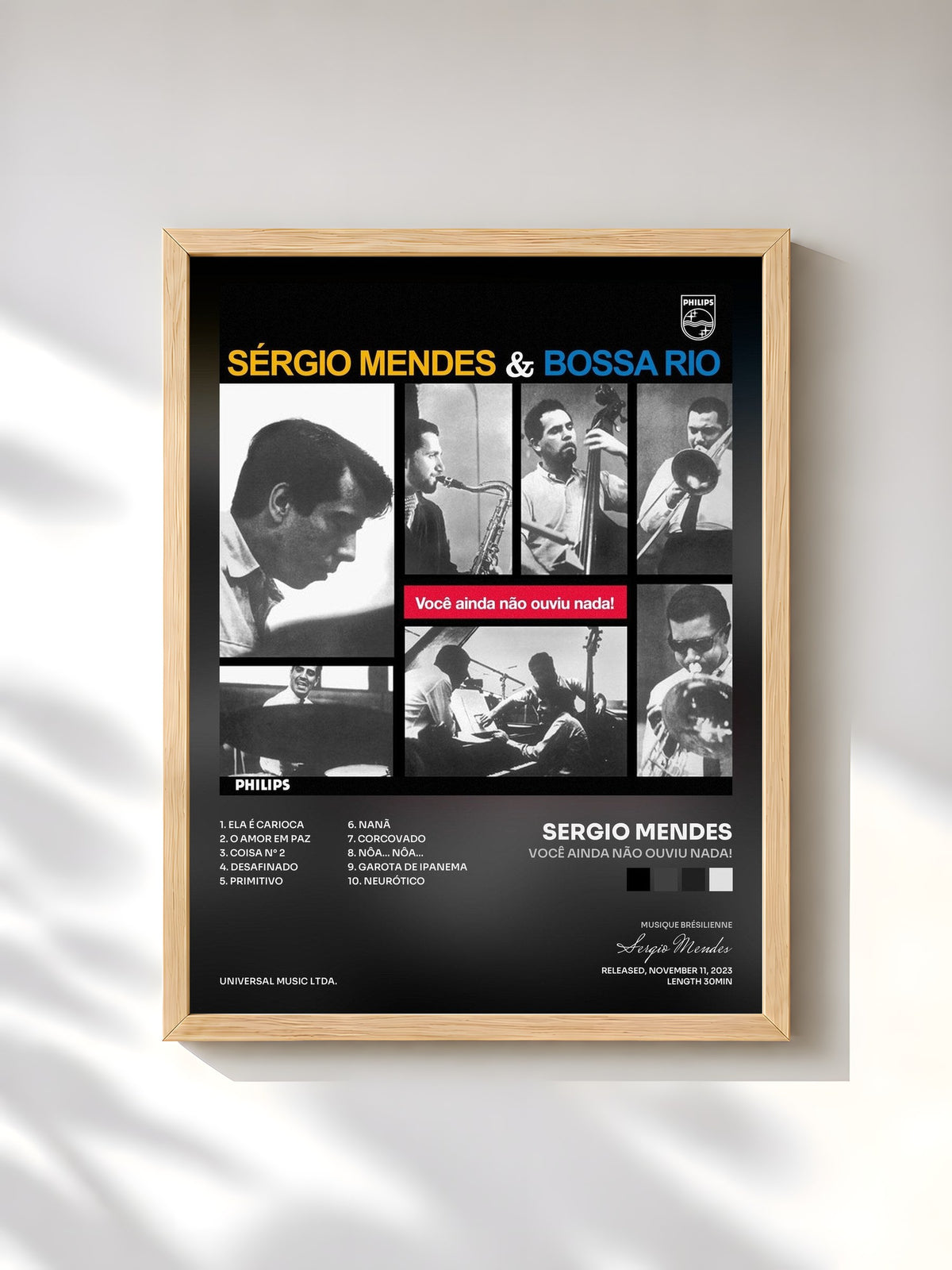 #bois Tableau de l'album Você Ainda Não Ouviu Nada! de Sergio Mendes, cadre en bois brut, imprimé et encadré en France