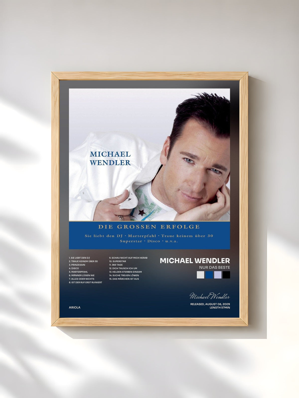 #bois Tableau de l'album Nur das Beste de Michael Wendler, cadre en bois brut, imprimé et encadré en France