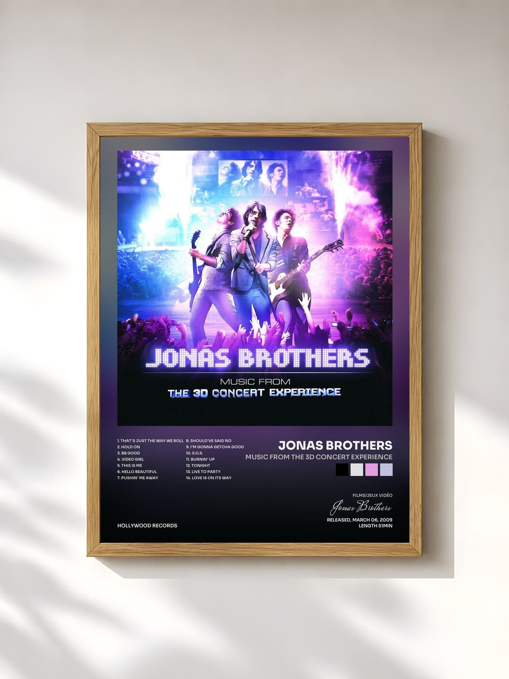 #bois Tableau de l'album Music from the 3D Concert Experience de Jonas Brothers, cadre en bois brut, imprimé et encadré en France