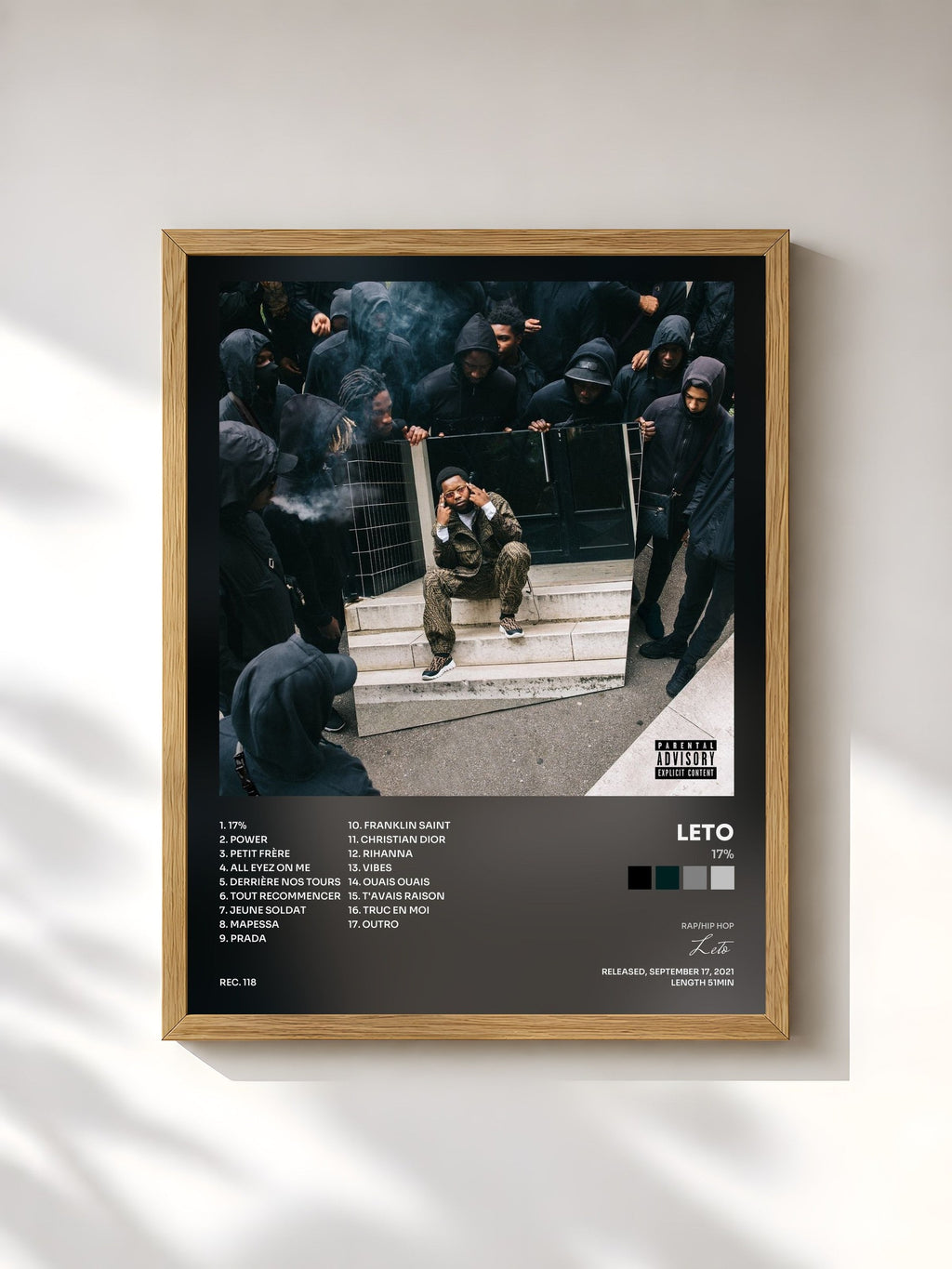 #bois Tableau de l'album 17% de Leto, cadre en bois brut, imprimé et encadré en France