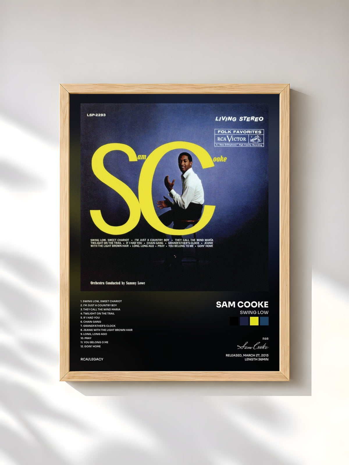 #bois Tableau de l'album Swing Low de Sam Cooke, cadre en bois brut, imprimé et encadré en France