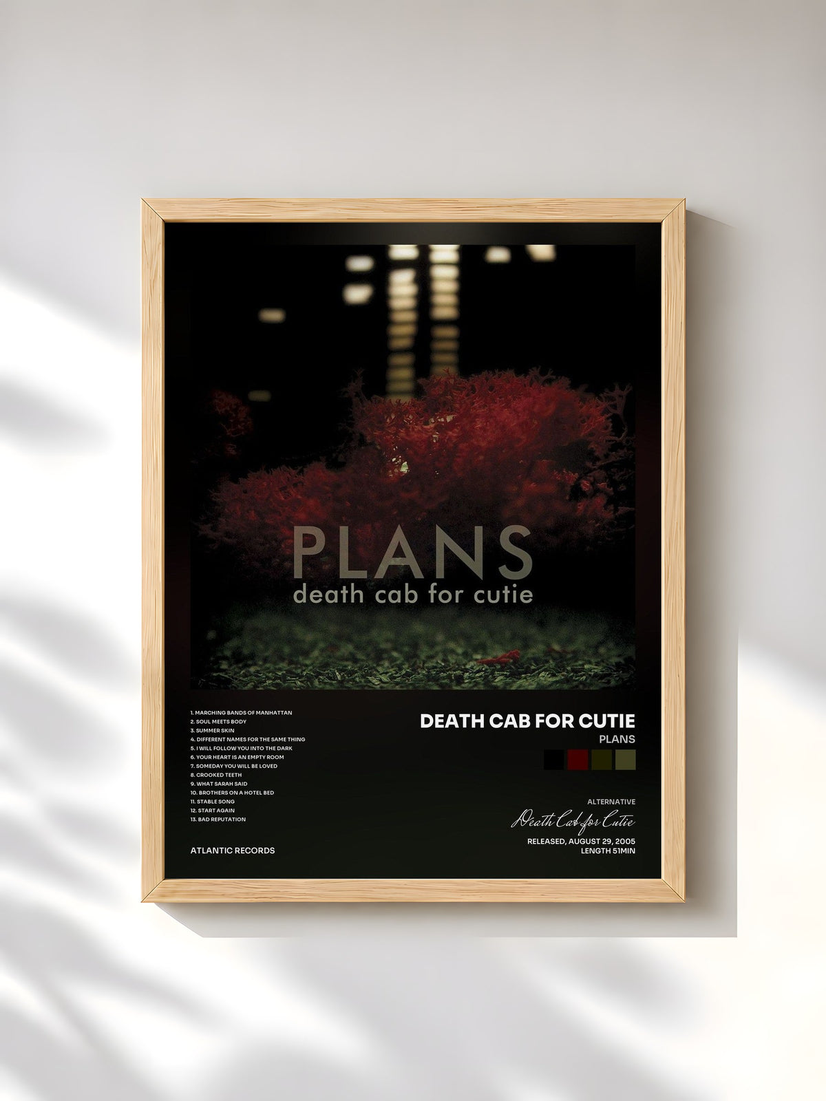 #bois Tableau de l'album Plans de Death Cab for Cutie, cadre en bois brut, imprimé et encadré en France