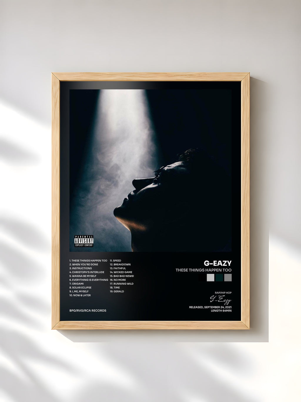 #bois Tableau de l'album These Things Happen Too de G-Eazy, cadre en bois brut, imprimé et encadré en France
