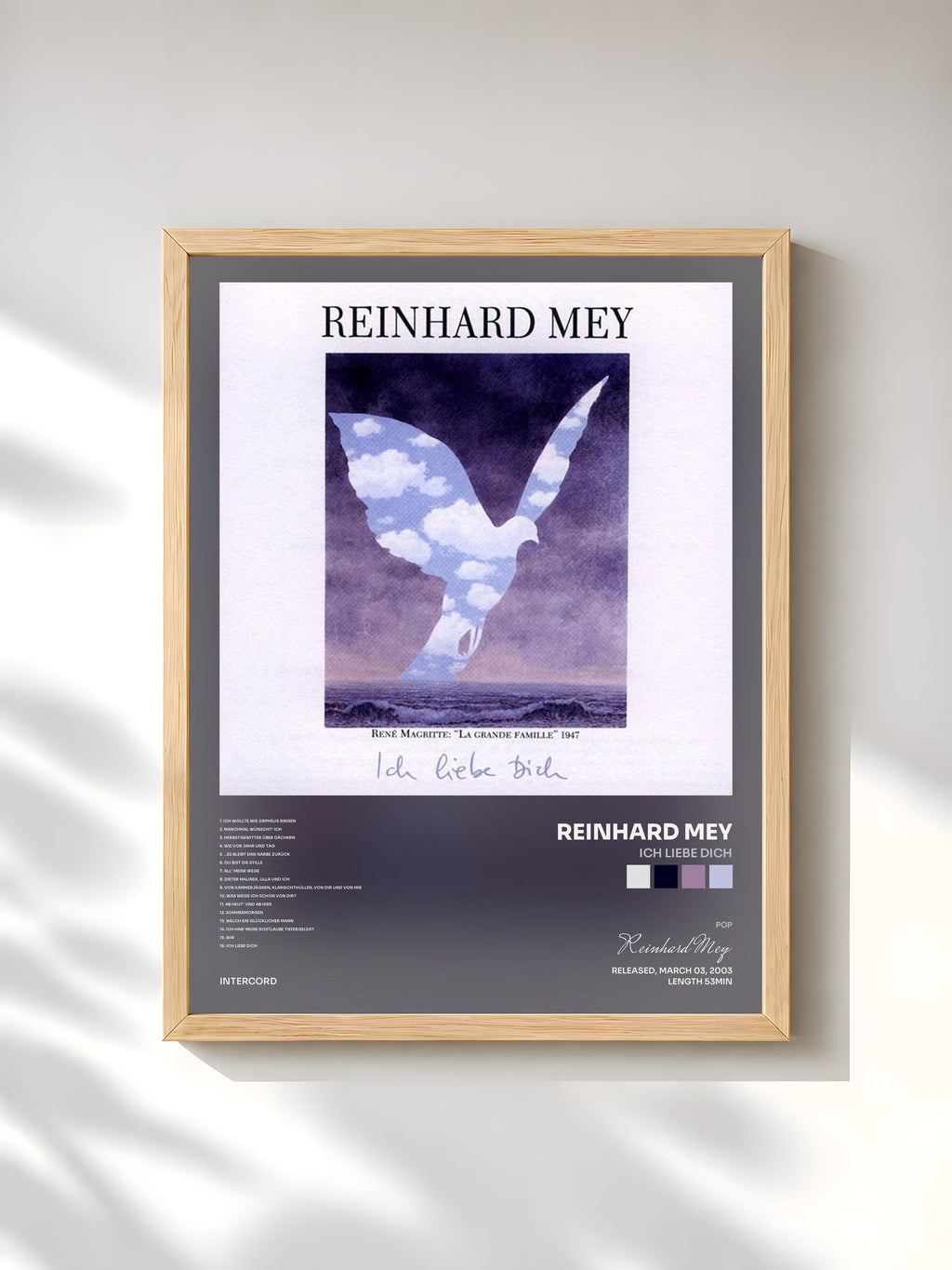 #bois Tableau de l'album Ich Liebe Dich de Reinhard Mey, cadre en bois brut, imprimé et encadré en France